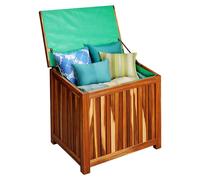 Relaxdays, caja para jardín, cojín para asiento, herramientas, 60x60x50 cm, madera de acacia, forro impermeable, ideal para balcón, caja para jardín, diseño natural