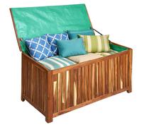 Relaxdays, caja para jardín, cojín para asiento, herramientas, 60x90x50 cm, madera de acacia, forro impermeable, ideal para balcón, caja para jardín, estilo natural