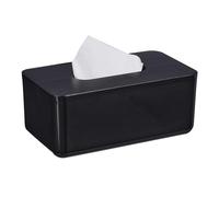 Relaxdays Caja para Pañuelos con Tapa Bambú, Dispensador Toallas Papel, Baño, Moderno, 10x23x13cm, Plástico, Negro
