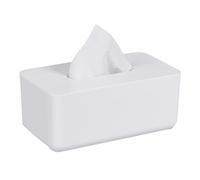Relaxdays Caja para Pañuelos con Tapa Bambú, Dispensador Toallas Papel, Baño, Moderno, 10x23x13cm, Plástico, Blanco, 10x23x13 cm