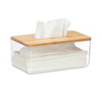 Relaxdays Caja para pañuelos con tapa de bambú marrón claro,transparente