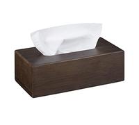 Relaxdays Caja para pañuelos de bambú, Portapañuelos con Suelo Deslizante, 7,5 x 24 x 12 cm, Marrón Oscuro