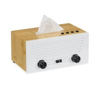 Relaxdays Caja para pañuelos diseño radio retro blanco,marrón claro,negro