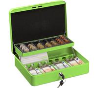 Relaxdays, caja registradora con cerradura, tablero para contar monedas y 4 compartimentos para billetes, caja registradora de metal, dimensiones: 8,5 x 30,5 x 24,5 cm, color verde