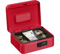 Relaxdays, caja registradora para monedas, con combinación numérica de 3 dígitos, depósito para monedas, caja de metal, registradora, dimensiones: 8,5 x 20 x 17 cm, color rojo