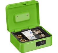Relaxdays, caja registradora para monedas, con combinación numérica de 3 dígitos, depósito para monedas, caja de metal, registradora, dimensiones: 8,5 x 20 x 17 cm, color verde