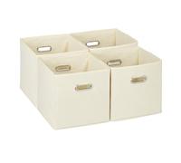 Relaxdays Cajas de almacenaje asa ancha set de 4 beige,plata