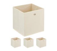 Relaxdays Cajas Almacenaje con Asas Redondas de Acero, Set de 4, Plegables, 30 x 30 x 30 cm, Cajones Tela, Cestos, Crema