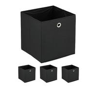 Relaxdays Cajas de almacenaje plegables set de 4, 30 x 30 x 30 cm, asas redondas - Negro/Plata
