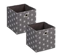 Relaxdays Cajas Almacenaje Tela Estampado Geométrico, Set de 2, 30,5 x 30 x 30 cm, Estanterías, Plegables, Gris y Blanco