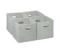 Relaxdays Cajas de almacenaje asa ancha set de 4 plata,gris