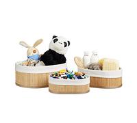 Relaxdays Cajas de almacenaje, Set, 12,5 x 32 x 22 cm, Cestos ovalados, 12,5x32x22 cm, 3 Uds., Marrón