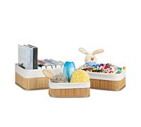 Relaxdays Cajas de almacenaje, Set, 12,5 x 32 x 22 cm, Cestos rectangulares, 12,5x32x22 cm, 3 Uds., Marrón