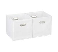 Relaxdays Juego de dos cajas textiles con asas blanco,plata