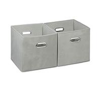 Relaxdays Juego de dos cajas textiles con asas plata,gris