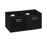 Relaxdays Cajas de almacenaje, Set de Dos cestas, Sin Tapa, con Asas, Plegable, Cuadrado, 30 cm, Negro