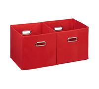 Relaxdays Cajas de almacenaje, Set de dos cestas, Sin tapa, Con asas, Plegable, Cuadrado, 30 cm, Rojo