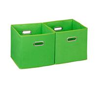 Relaxdays Juego de dos cajas textiles con asas verde,plata