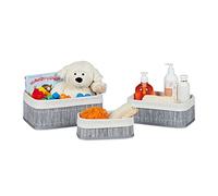 Relaxdays Cajas de almacenaje, Set de Tres, Funda Textil, Rectangular, Accesorio, Baúles, Bambú, Gris