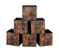 Relaxdays Cajas de Almacenaje Tela, Pack de 6, 30 x 30 x 30 cm, Efecto Madera, Organizadores Plegables, Negro y Marrón