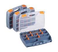 Relaxdays Cajas Organizadoras, Set 3 Unidades, Clasificador Tornillos y Piezas Pequeñas, Plástico, 6x32x24 cm, Gris