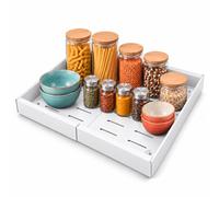Relaxdays Cajón Telescópico Extensible para Armario, Blanco | Organizador Adhesivo Ajustable, Metal, 7,5 x 31 a 52 x 53 cm