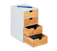 Relaxdays Cajonera, 4 Cajones, Bambú, 27,5 x 16,5 x 21 cm, Organizador de Escritorio, Oficina y Despacho, Natural/Blanco
