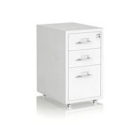 Relaxdays Cajonera con Ruedas, 3 cajones, 45,5 x 28 x 41 cm, con Cerradura, archivador con Ruedas, Metal, Color Blanco