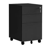 Relaxdays Cajonera con Ruedas, 3 cajones, (Alto x Ancho x Fondo) 60 x 39 x 52 cm, Cerradura, archivador, Metal, Negro