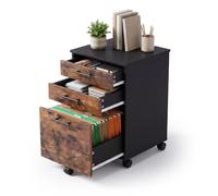 Relaxdays Cajonera con Ruedas, 3 cajones, Negro/marrón | (Al x An x Fon) 57,5 x 40 x 40 cm, archivador con ruedas, mueble de oficina
