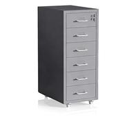 Relaxdays cajonera con Ruedas, 6 cajones, (Alto x Ancho x Fondo): 69 x 28 x 41 cm, con Cerradura, Acero, Gris
