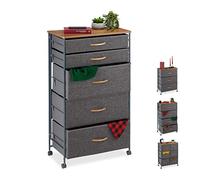 Relaxdays Cajonera con Ruedas, Cajones Textiles, Decoración, Balda con Apariencia de Madera, 96,5 x 58 x 30 cm, Gris, Acero, poliéster, tableros conglomerado DM