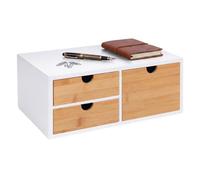 Relaxdays Cajonera de 3 Cajones, Bambú y MDF, Blanco/Natural | Organizador de Escritorio, 13,5 x 33 x 21 cm