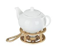 Relaxdays Calentador de Té, para Calentar Tazas y Teteras, Hierro Fundido, para 1 Vela Pequeña, Retro, Rústico, Dorado
