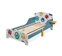Relaxdays Cama Infantil con Estante, Baja, Somier Láminas, Barandillas, Diseño Monstruos, MDF, 60x94x143 cm, Multicolor