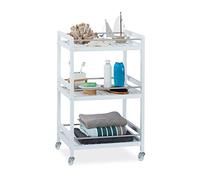 Relaxdays Camarera con 3 Repisas y Ruedas Giratorias, Blanco, 76,5 x 46 x 38 cm