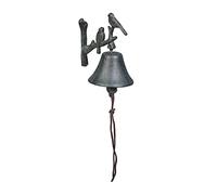 Relaxdays Campana Pared Rama Avecillas, Timbre Jardín, 20 x 10 x 13 cm, Cuerda, Campanilla Mural, Retro, Verde Oscuro