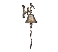 Relaxdays Campana Pared Rama Pajaritos, Timbre Jardín con Cuerda, 20 x 10 x 13 cm, Campanilla Mural, Retro, Color Bronce