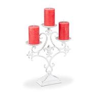 Relaxdays Candelabro Antiguo 3 Brazos, Soporte Porta Velas Vintage, Hierro Fundido, 28,5 x 23 x 7,5 cm, BlancoColores