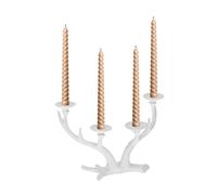 Relaxdays Candelabro Cuerno Venado, Porta Velas Vintage, 4 Brazos, Hierro Fundido, 13x22x10,5cm, Blanco