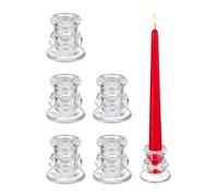 Relaxdays Juego de 6 candelabros de cristal transparente