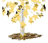 Relaxdays Cañón Confeti de Estrellas, Plástico, Dorado, 40 cm