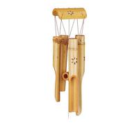 relaxdays Carillón de Viento, Móvil Madera, Decoración para Balcón o Jardín, Feng Shui, Resistente, Bambú, 73 cm, Marrón
