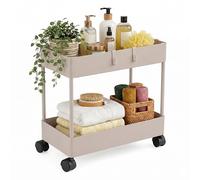 Relaxdays Carrito 2 Niveles con Ruedas, para Cocina/baño/Oficina, Beige