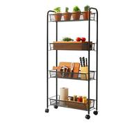 Relaxdays Carrito 4 estantes, Metal, 97,5 x 44 x 17 cm, 4 Ruedas, Cocina, baño, para rincones, Negro