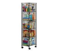Relaxdays Carrito, 5 cajones, Metal, 98 x 20 x 28 cm (Al x An x F), 4 Ruedas, Cocina, baño, nichos, Negro