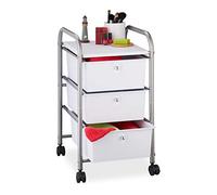 Relaxdays Carrito Auxiliar, 3 Cajones, Metal y Plástico, Carro para Baño, Cosméticos, 60 x 33 x 39 cm, Plateado
