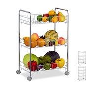 Relaxdays Carrito Auxiliar, 3 Estantes, 4 Ruedas, Carro Universal Cocina, Baño, Oficina, 62,5 x 40,5 x 26,5 cm, Plateado