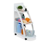 Relaxdays Carrito Auxiliar, 3 Niveles, 80 x 60 x 30 cm, Carro Cocina, Baño, MDF, Estantería con Ruedas, Estrecho, Blanco