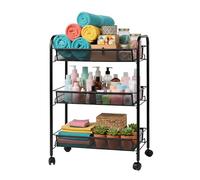 Relaxdays Carrito Auxiliar, 3 Niveles Abiertos, Metal (Al x An x Pr): 62,5 x 43,5 x 26 cm, 4 Ruedas, Cocina, baño, Negro